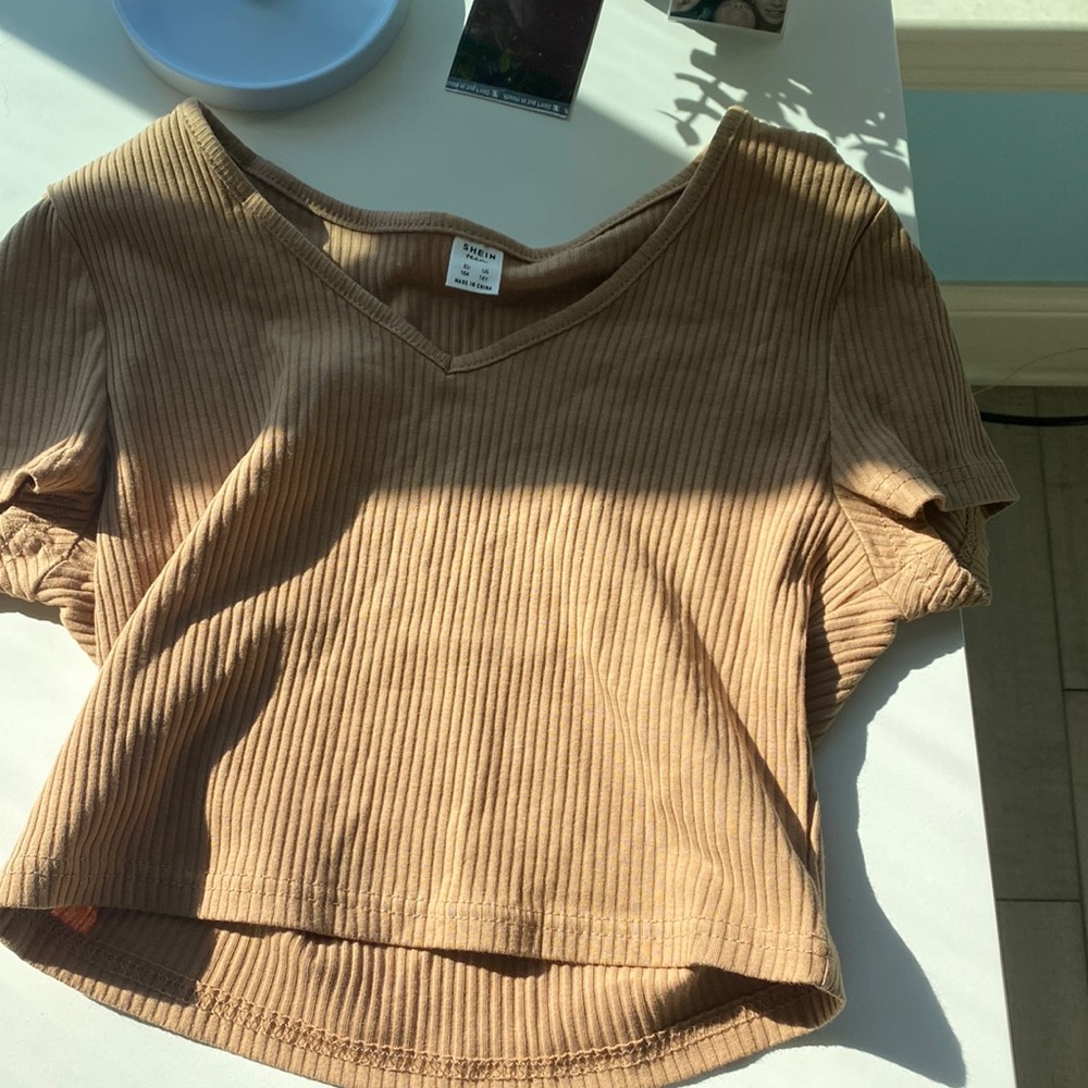Very fall like top color brown crop v neck